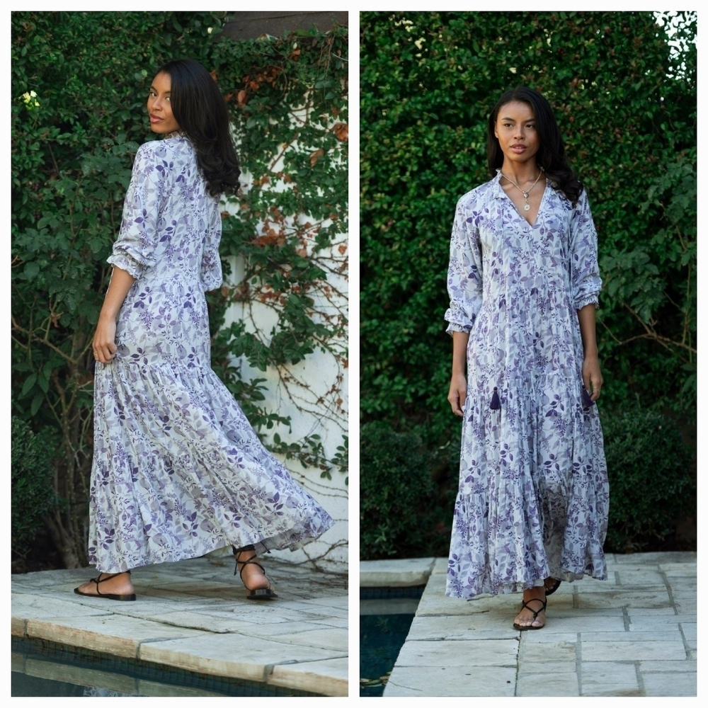 Roma Label Sienna Maxi Dress in Violet Flowers size M NWT